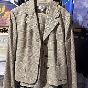 LOFT Tan and Brown Plaid Suit size 12 with pants size 12